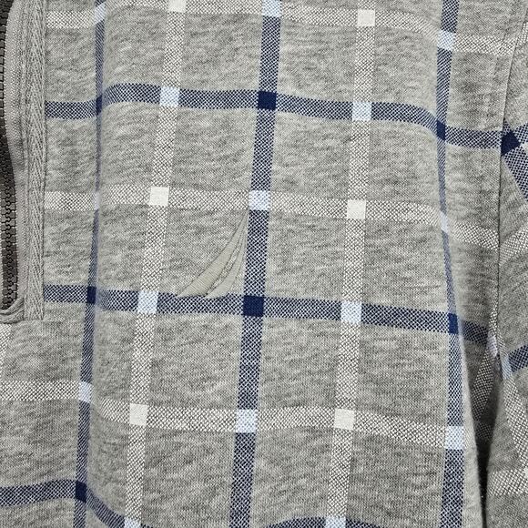 Nautica Men's 1/4 Zip Mock Neck Plaid Preppy Casual Sweatshirt Gray Size Large - Picture 6 of 10